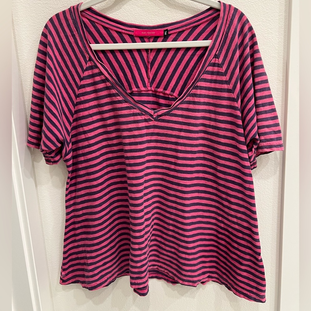 Cut Loose Pink and Blue Striped Short Sleeve Top XL petite
